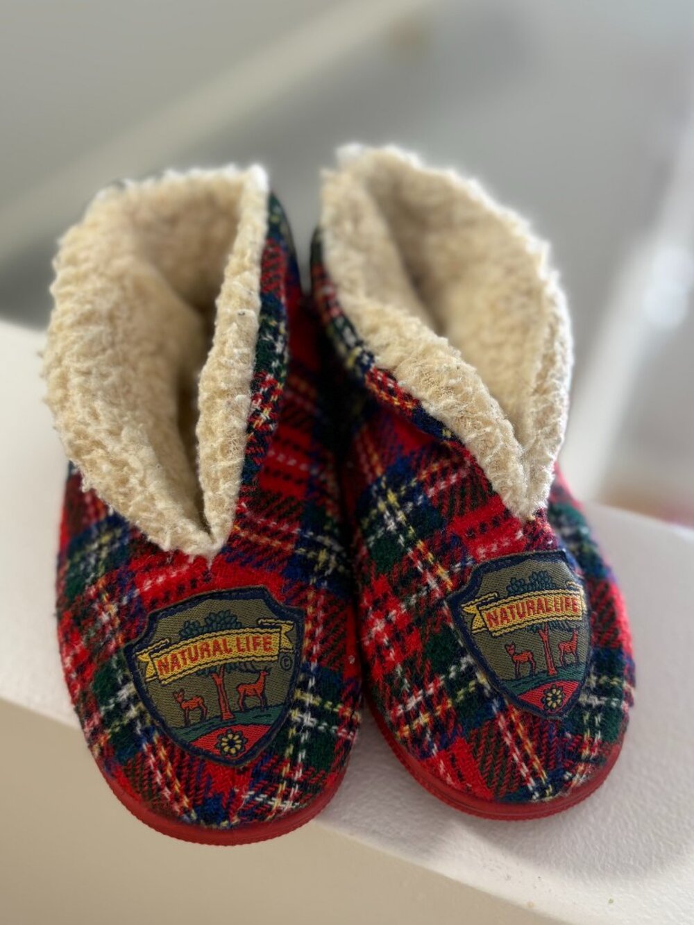 Vintage Kids Natural Life Slippers Red Plaid Cottage Nostalgia Size 7
